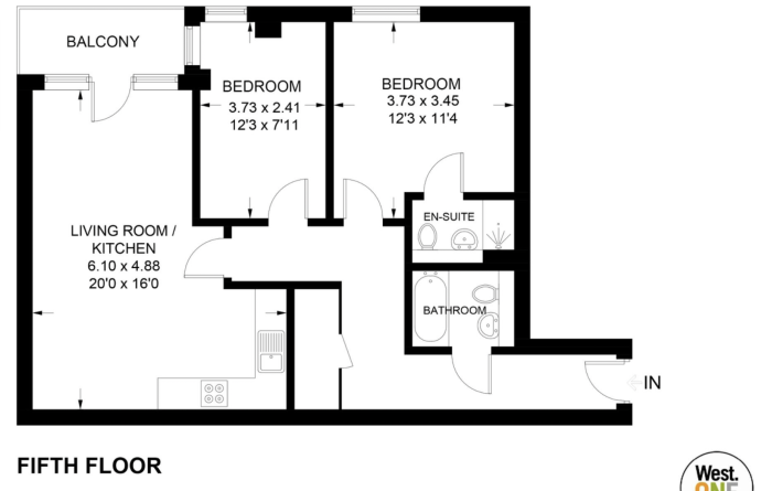 West One 2 Bed Apt, floorplan