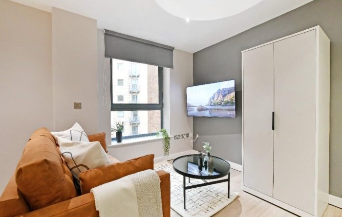 West one, studio, living room