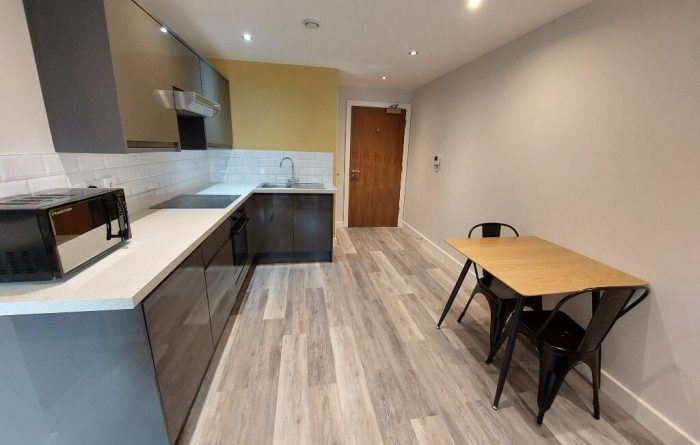 huttons buildings 1 bed apartment kitchen